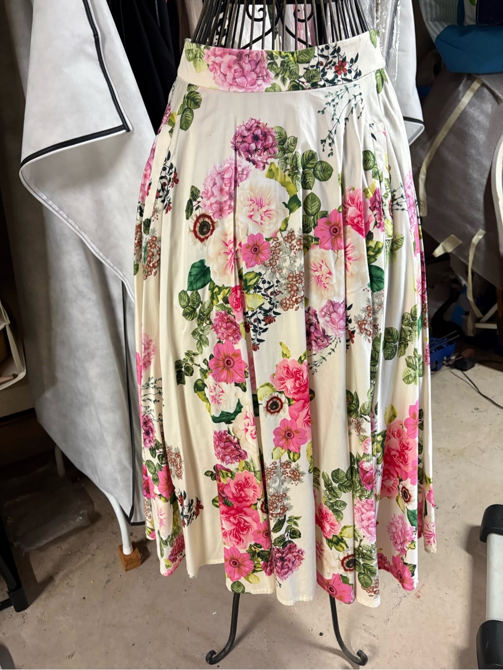 Floral Circle Skirt in Cream with Pink Bloom Print